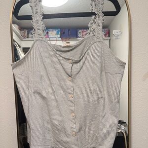 a.n.a Gray Striped Button-Down Blouse